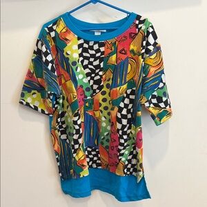 Vintage 1990’s The Limited Colorful Abstract Print Top and Solid Blue Shorts Set